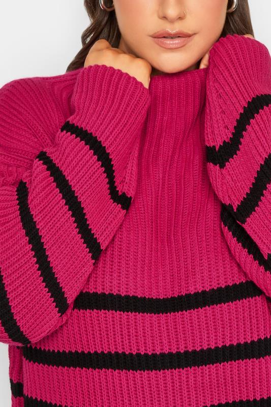 YOURS LUXURY Plus Size Hot Pink Stripe High Neck Jumper | Yours Clothing 5