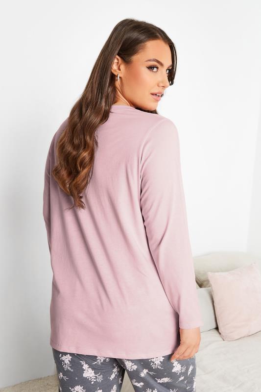 Curve Plus-Size Long Sleeve Blush Pink Pyjama Top | Yours Clothing 3