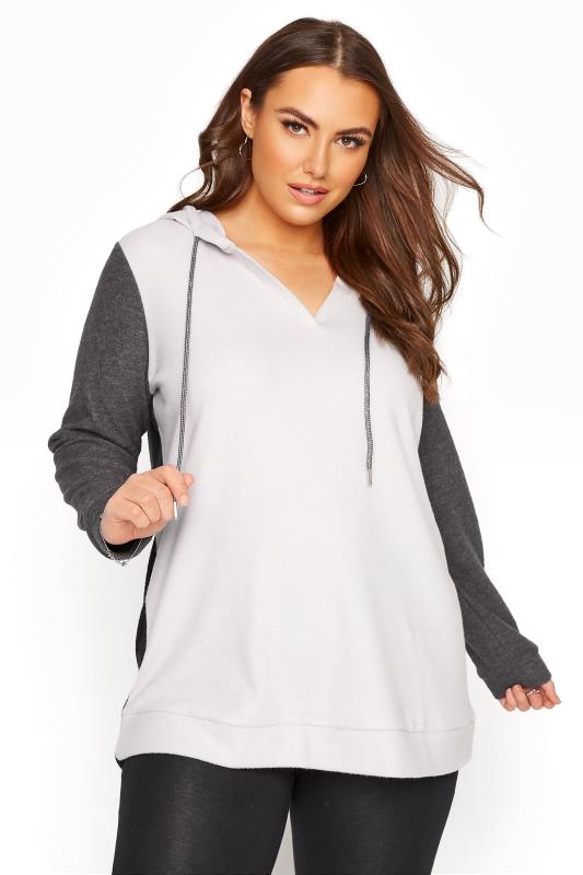 Plus Size  Grey Colour Block Hoodie