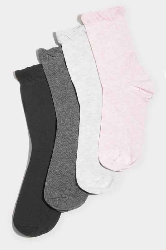 4 PACK Grey & Pink Ankle Socks | Yours Clothing  2