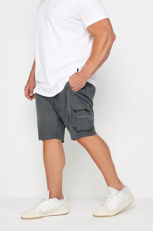 BadRhino Big & Tall Charcoal Grey Crinkle Nylon Cargo Shorts | BadRhino 1