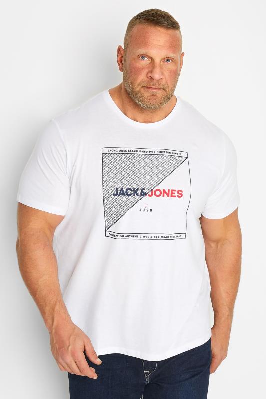 JACK & JONES Big & Tall White Printed T-Shirt | BadRhino 1