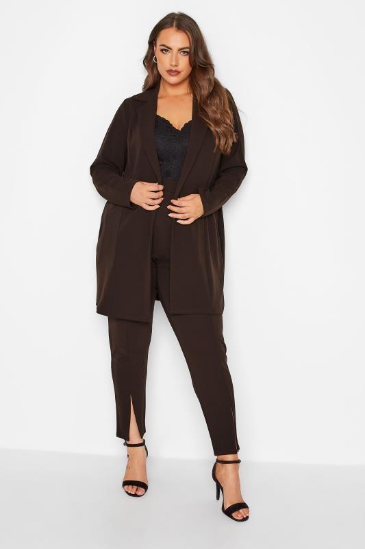 LIMITED COLLECTION Plus Size Chocolate Brown Split Hem Tapered Trousers | Yours Clothing  2