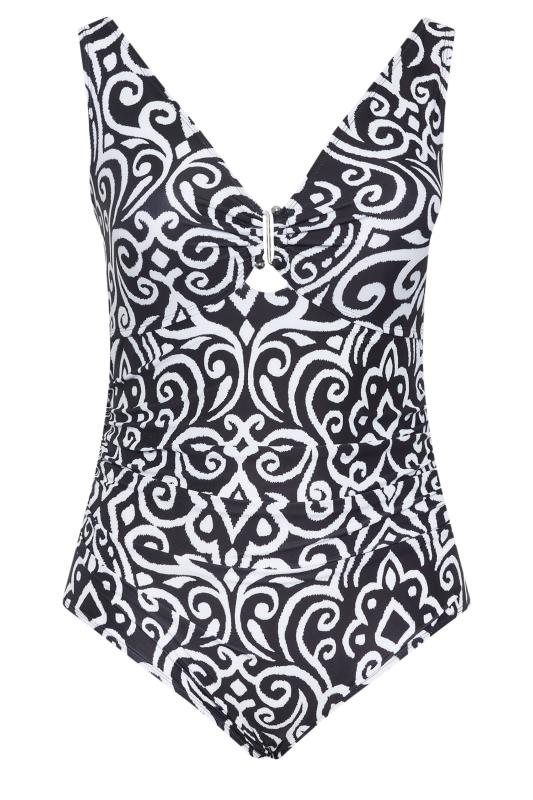 YOURS Plus Size Black & White Abstract Print Tummy Control Swimsuit | Yours Clothing 7