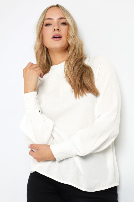 LTS Tall Ivory White High Neck Crinkle Top | Long Tall Sally 2