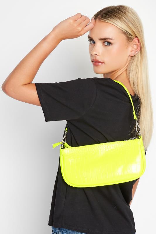 Neon Yellow Faux Croc Shoulder Bag 3
