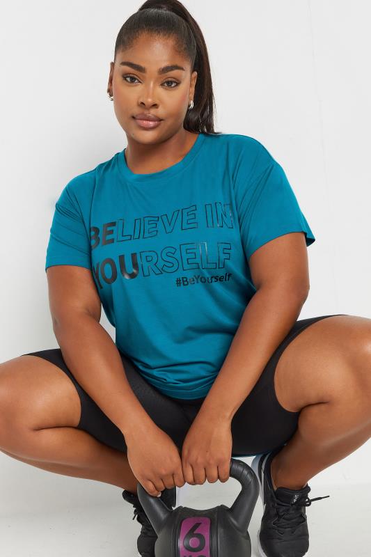 YOURS ACTIVE Plus Size Blue 'Believe In Yourself' Slogan Print Top | Yours Clothing 5