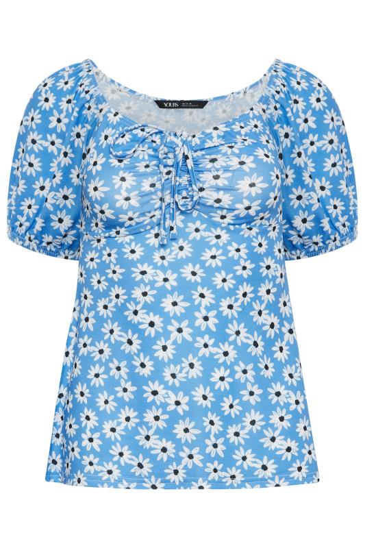 YOURS PETITE Plus Size Blue Daisy Print Ruched Front Top | Yours Clothing 6