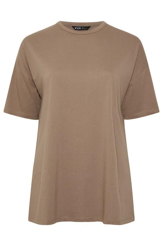 YOURS Plus Size Brown Side Split Relaxed Longline T-Shirt | Yours Clothing 5