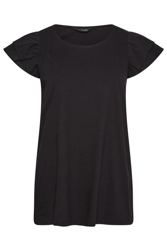 YOURS Plus Size Black Frill Sleeve T-Shirt | Yours Clothing 6