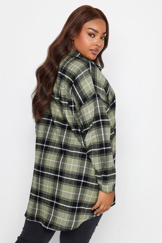 YOURS Plus Size Khaki Green Check Print Oversized Shirt | Yours Clothing 3