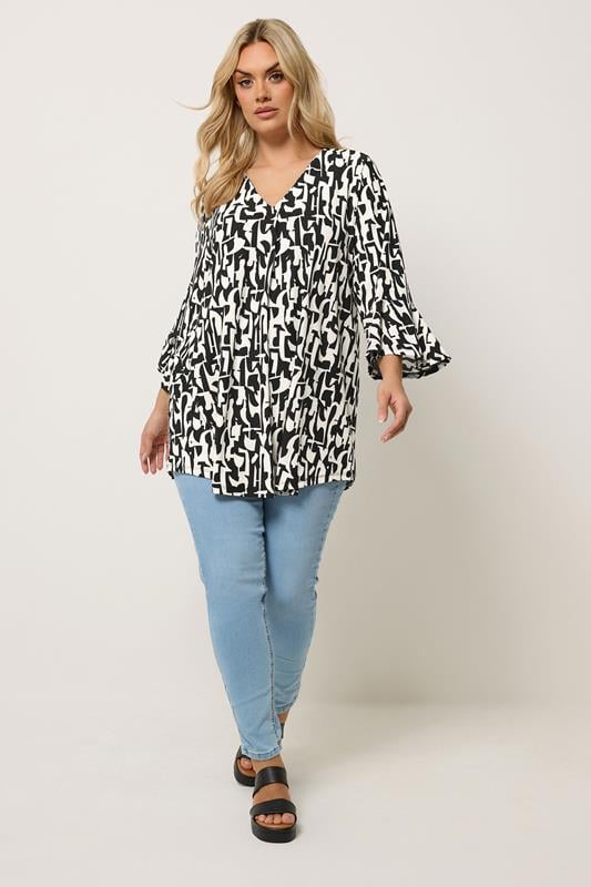 YOURS Plus Size Black Abstract V-Neck Top | Yours Clothing 1