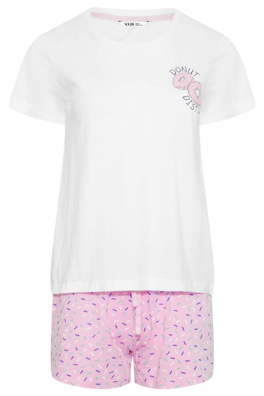 Plus Size  YOURS PETITE Curve White 'Donut Disturb' Sprinkle Print Pyjama Set