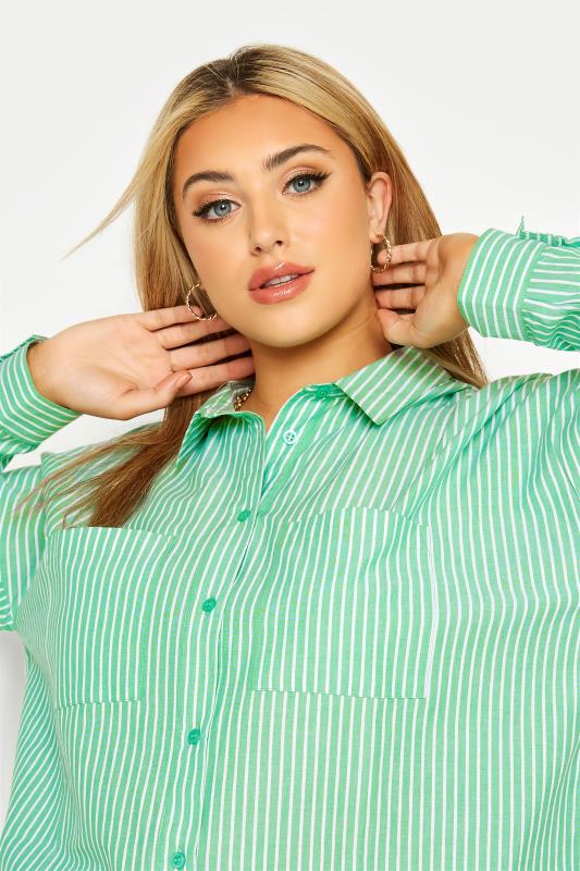 YOURS FOR GOOD Plus Size Bright Green Stripe Oversized Shirt | Yours Clothing 4