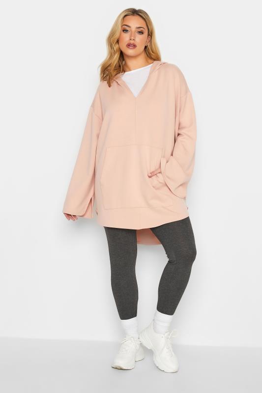 YOURS LUXURY Plus Size Light Pink V-Neck Jersey Hoodie | Yours Clothing 3