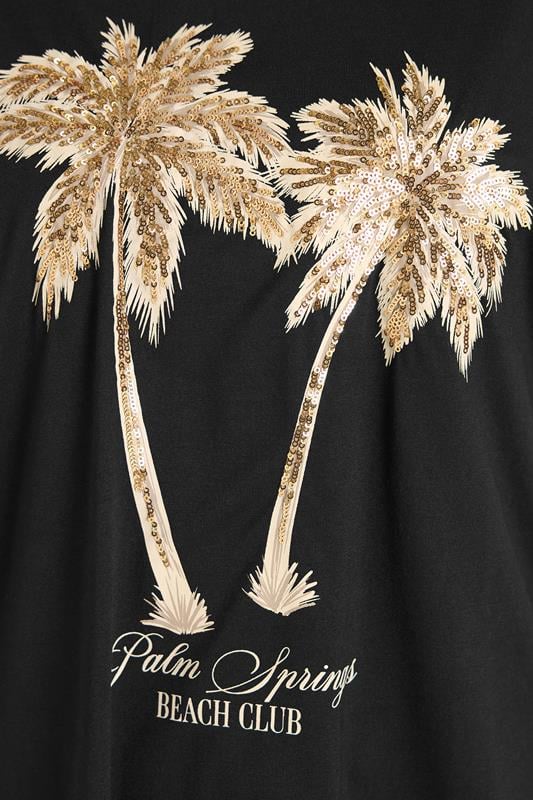 EVANS Plus Size Black Sequin Embellished Palm Trees Graphic T-Shirt | Evans  4