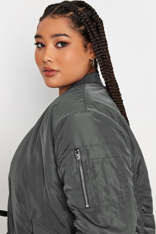 YOURS Plus Size Charcoal Grey Longline Bomber Jacket | Yours Clothing 4