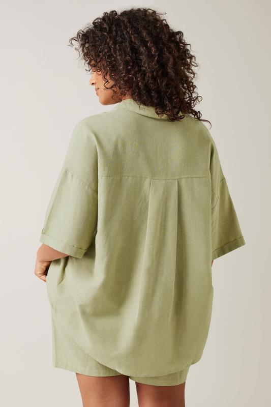 EVANS Plus Size Khaki Green Linen Shirt  | Yours Clothing 3