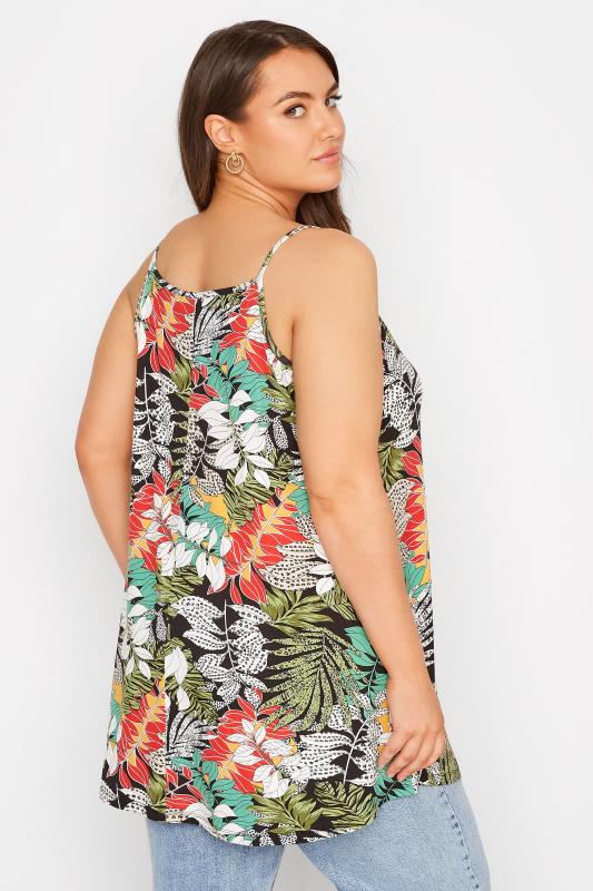 Plus Size Black Tropical Print Button Through Cami Top | Yours Clothing  3