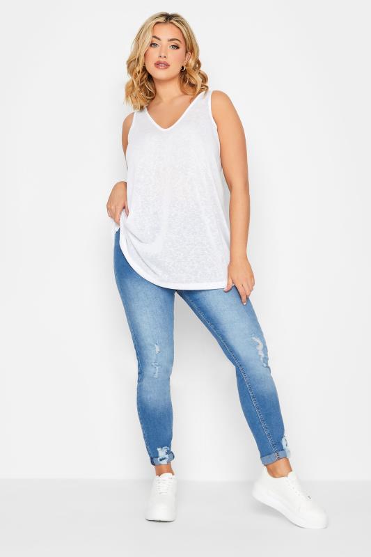 YOURS 2 PACK Plus Size White & Blue Linen Look Vest Tops | Yours Clothing 6