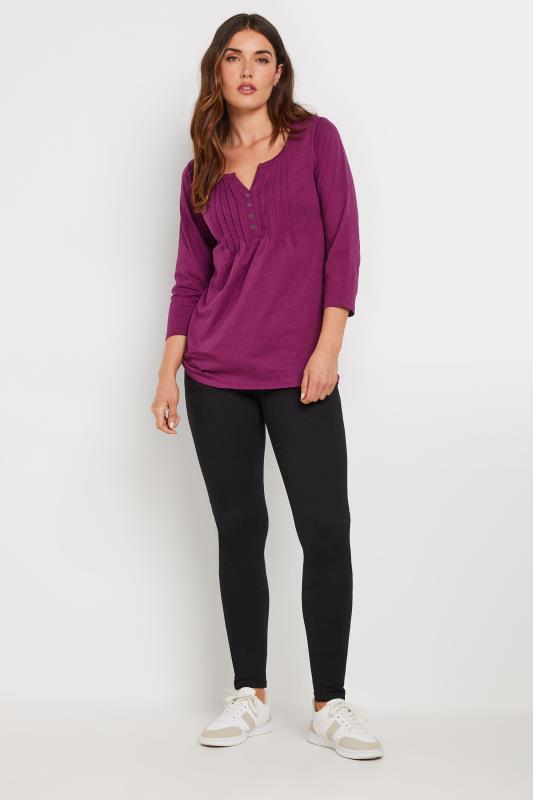 LTS Tall Dark Pink Cotton Henley Top | Long Tall Sally 2