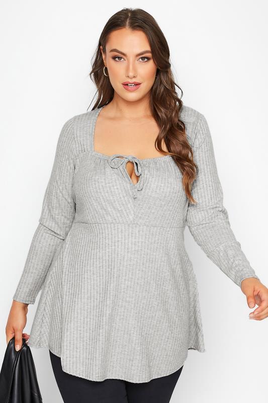 LIMITED COLLECTION Curve Grey Marl Ribbed Square Neck Top 1