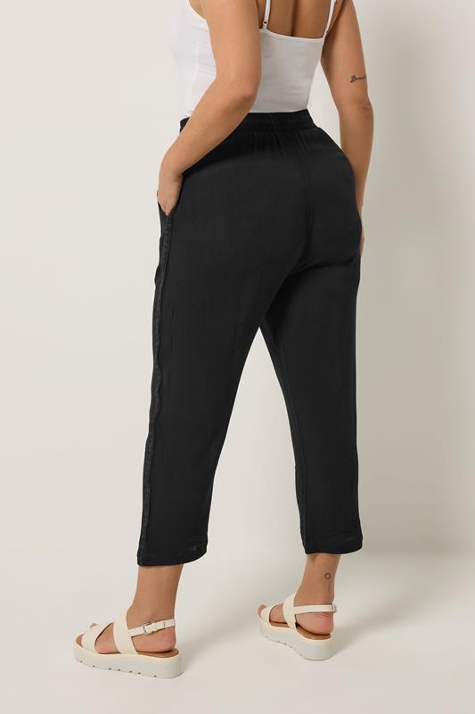 YOURS Plus Size Black Crochet Side Crop Trousers | Yours Clothing 2