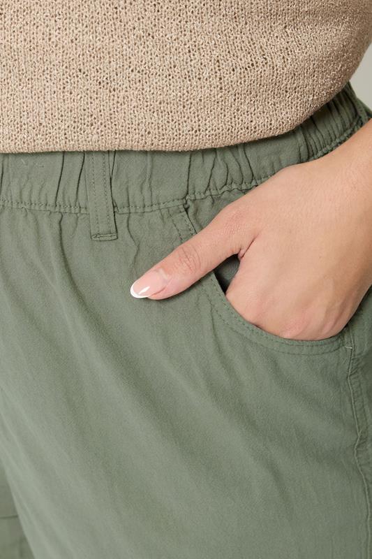 YOURS Plus Size Green Khaki Cool Cotton Cropped Trousers  4