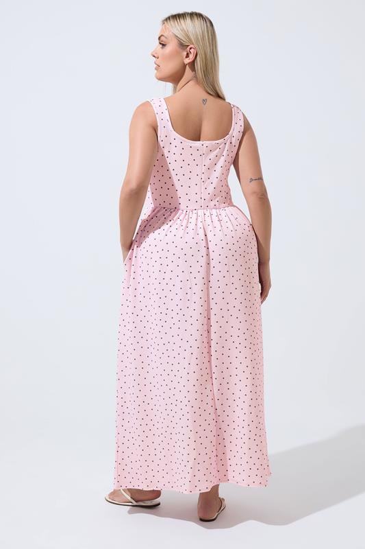 LIMITED COLLECTION Plus Size Pink Polka Dot Maxi Dress | Yours Clothing 2