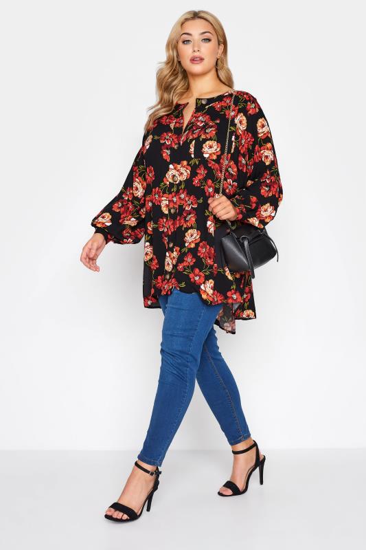 LIMITED COLLECTION Curve Black Floral Smock Tiered Shirt 2