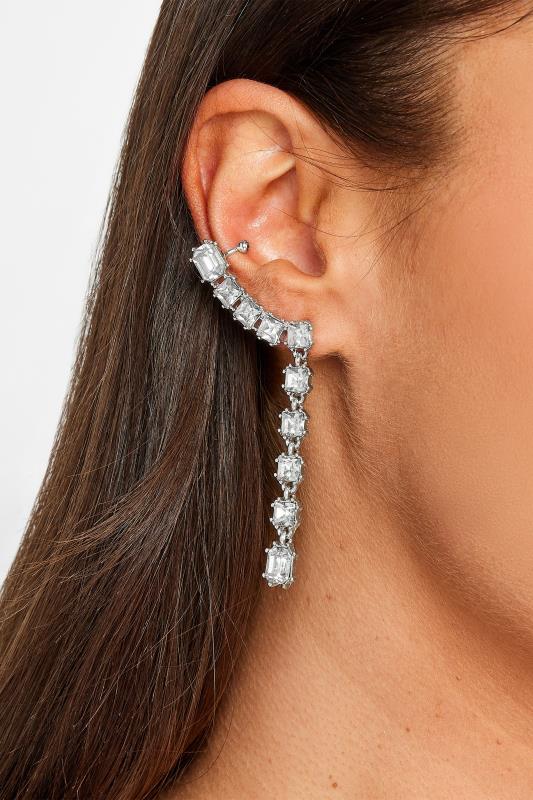  Grande Taille Silver Tone Diamante Ear Cuff Earrings