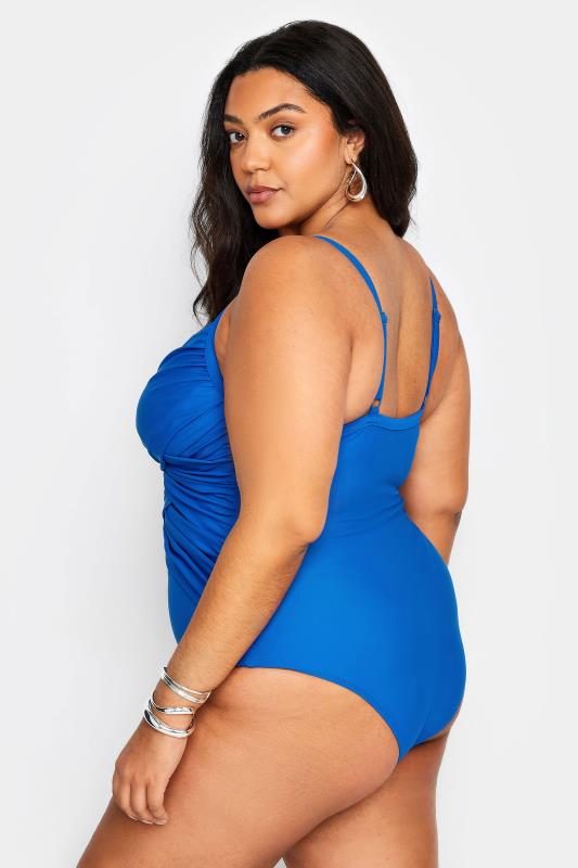 YOURS Plus Size Blue Double Crossover Tummy Control Swimsuit | Yours Clothing 4