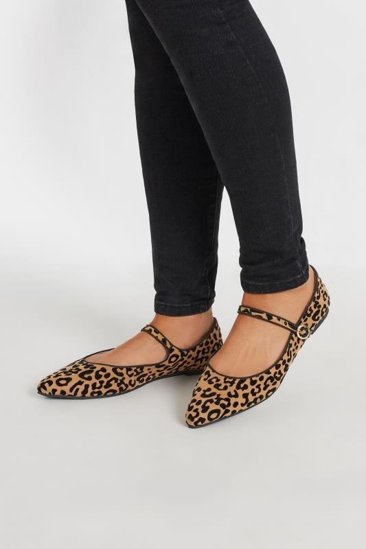 LTS Natural Brown Leopard Print Mary Jane Point Flats In Standard Fit | Long Tall Sally 2