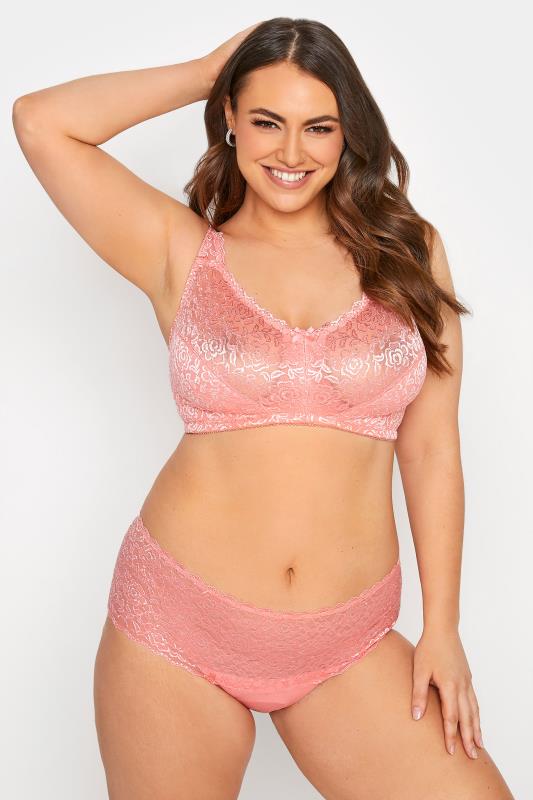 Plus Size Pink Lace Low Rise Brazilian Knickers | Yours Clothing 2