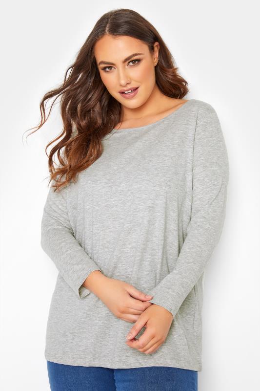Plus Size  Curve Grey Marl Long Sleeve Top