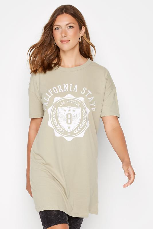  Tallas Grandes LTS Tall Leaf Green 'California' Slogan Oversized T-Shirt