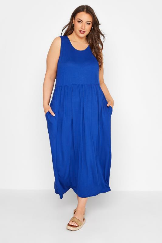 LIMITED COLLECTION Curve Cobalt Blue Sleeveless Pocket Maxi Dress 1