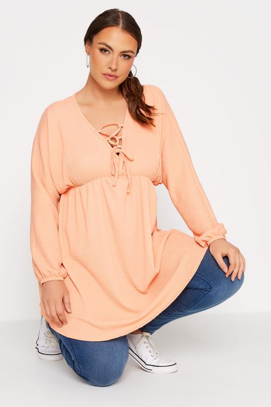 LIMITED COLLECTION Plus Size Orange Crinkle Lace Up Peplum Blouse | Yours Clothing 4