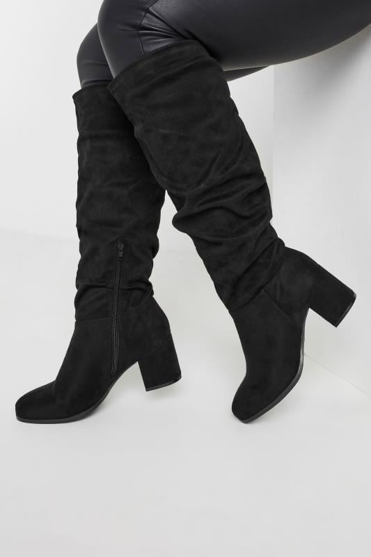  Tallas Grandes LIMITED COLLECTION Curve Black Slouch Knee High Boots In Extra Wide EEE Fit