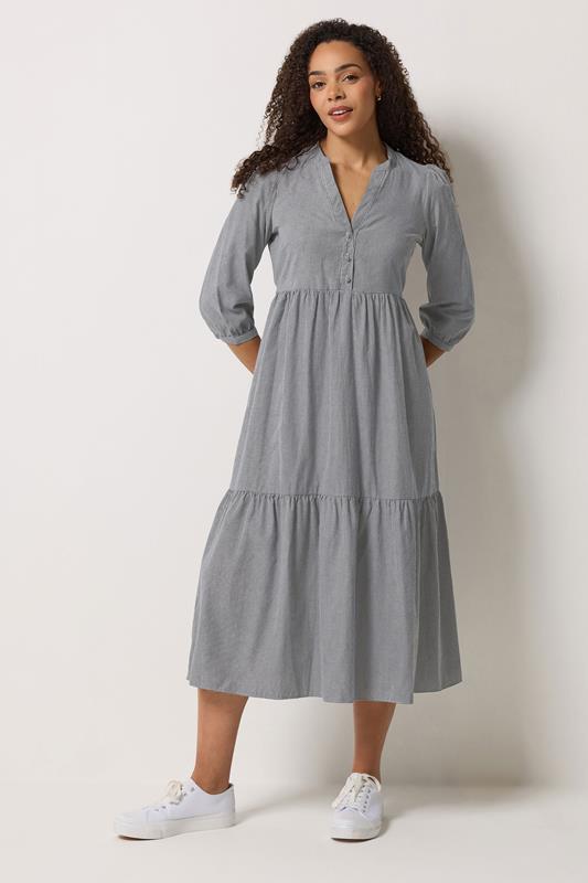 M&Co Grey Fine Stripe Tiered Maxi Dress | M&Co 1