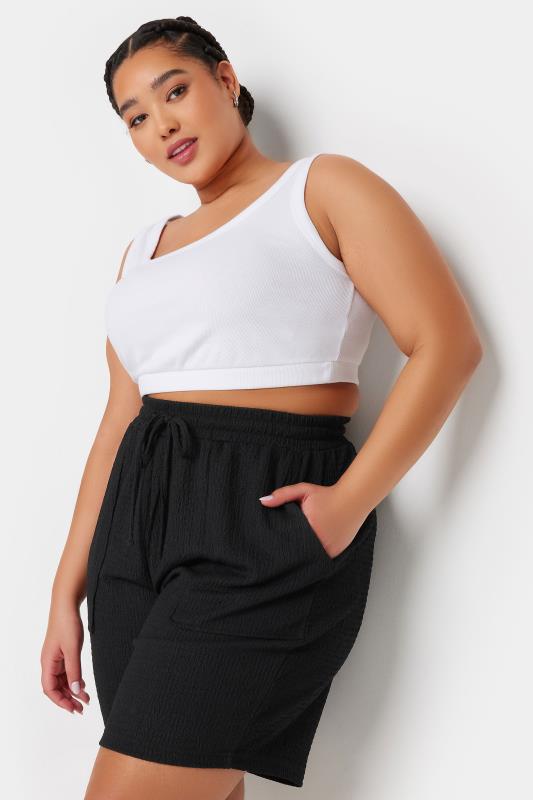 YOURS Plus Size Black Textured Crinkle Shorts | Yours Clothing 3