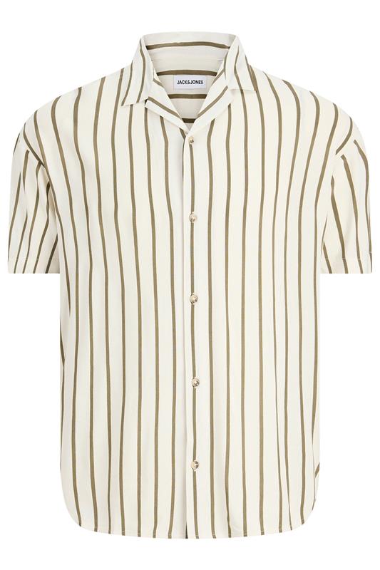 JACK & JONES Big & Tall Olive Green Stripe Resort Shirt | BadRhino 3