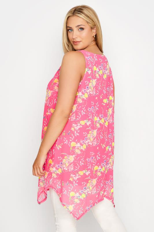 Plus Size Pink Floral Hanky Hem Double Layer Vest Top | Yours Clothing 3