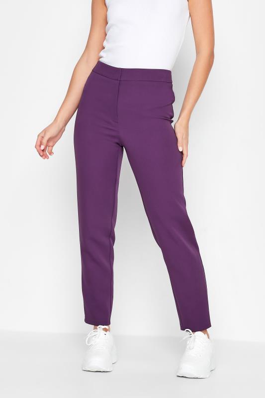 Petite Purple Scuba Slim Leg Trousers | PixieGirl 1