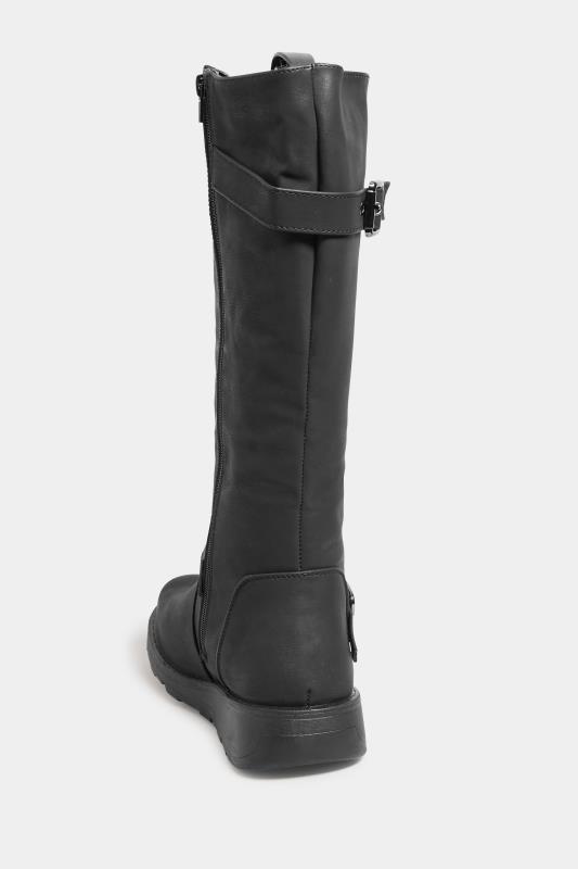 Black Knee High Wedge Boots In Wide E Fit | Yours Clothing 4