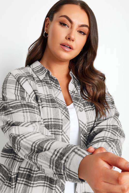 YOURS Curve White & Grey Oversized Boyfriend Shirt | Yours Clothing 4