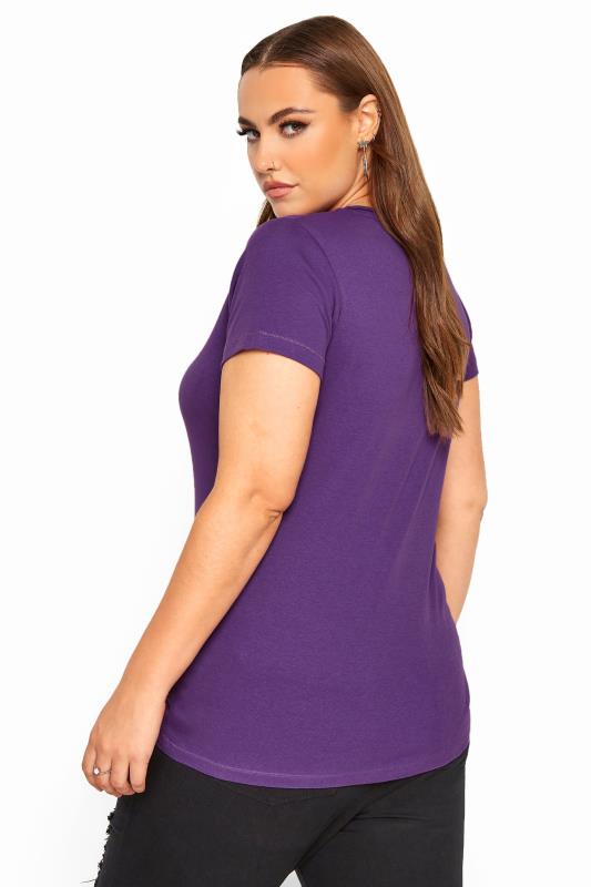 Purple V-Neck Plain T-Shirt | Yours Clothing