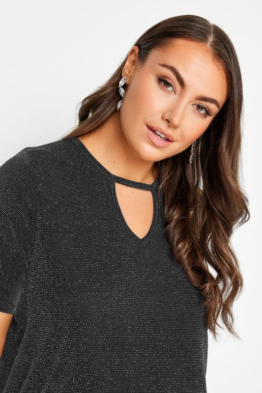 YOURS Plus Size Black Cut Out Neck Glitter Top | Yours Clothing 4