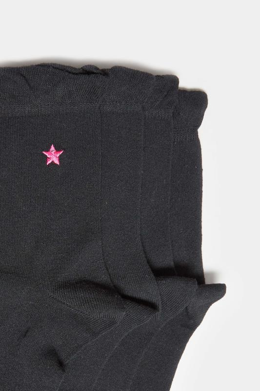 4 PACK Black Embroidered Star Ankle Socks | Yours Clothing 4