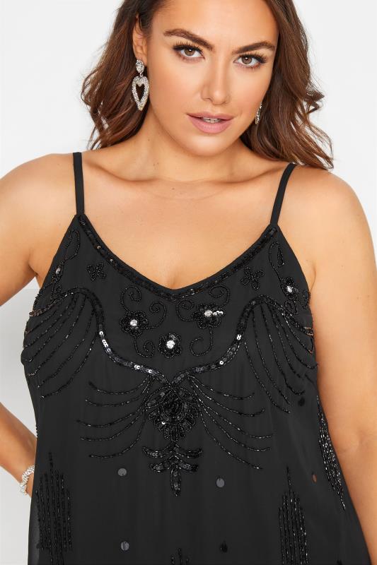 LUXE Curve Black Floral Sequin Hand Embellished Cami Top 4